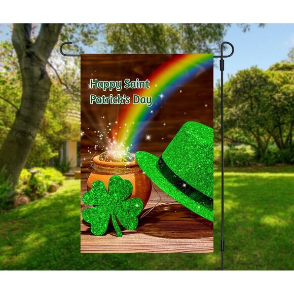 St Patrick's Day Garden Flag Pot of Gold Rainbow Shamrock 12 x 18 Double Sided - Picture 2 of 7